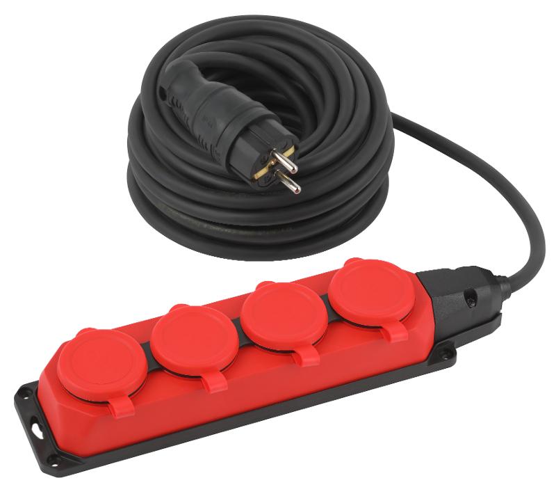 Удлинитель силовой UK-4e-3x1,5-10m-IP44(KG) с заземлением 4 розетки каучук 10м КГ 3х1,5мм2 IP44