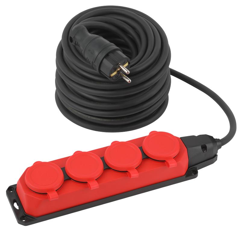 Удлинитель силовой UK-4e-3x1,5-30m-IP44(KG) с заземлением 4 розетки каучук 30м КГ 3х1,5мм2 IP44