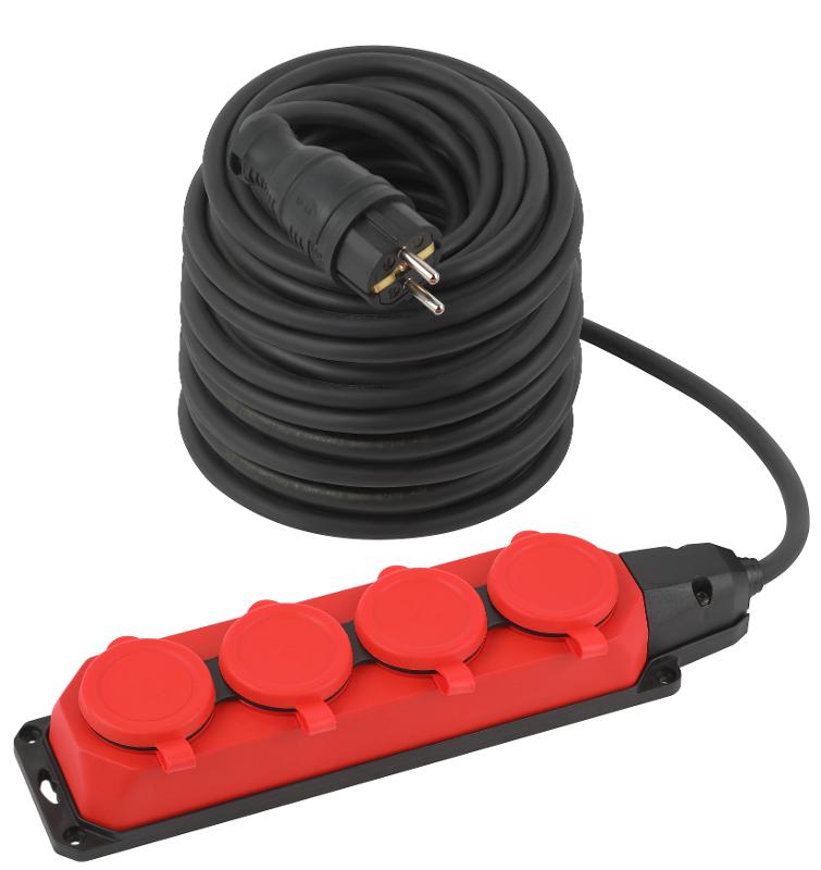 Удлинитель силовой UK-4e-3x1,5-40m-IP44(KG) с заземлением 4 розетки каучук 40м КГ 3х1,5мм2 IP44