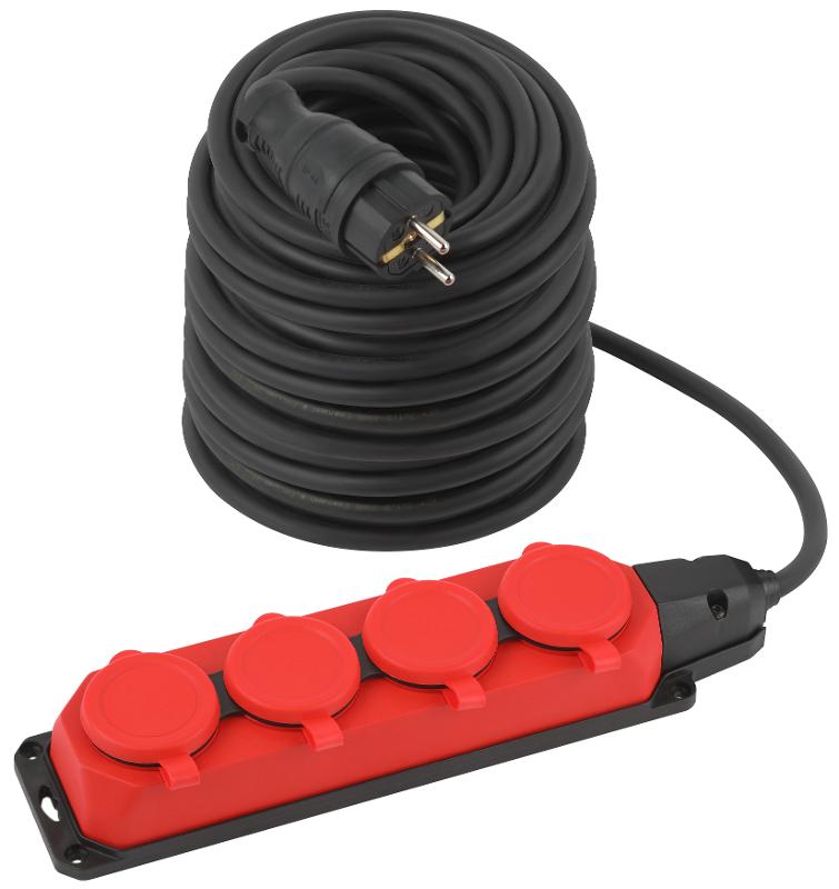 Удлинитель силовой UK-4e-3x1,5-50m-IP44(KG) с заземлением 4 розетки каучук 50м КГ 3х1,5мм2 IP44