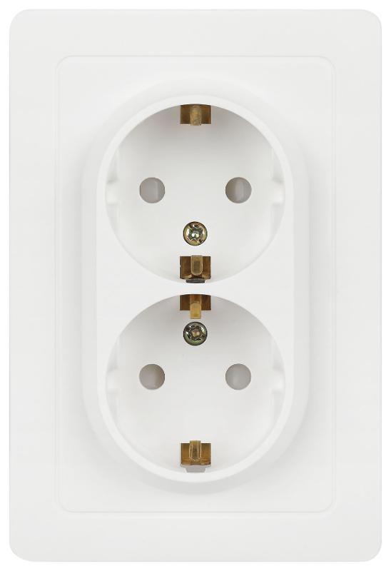 Розетка  7-208-01 Style двойная с заземлением 2X2P+E Schuko со шторками, 16А-250В, IP20, СУ, белый