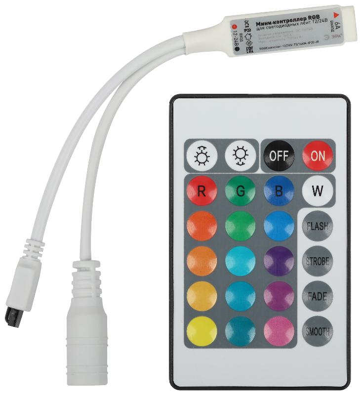 Контроллер  мини для светодиодной ленты с ИК пультом RGBController-12/24V-72/144W-IP20-IR