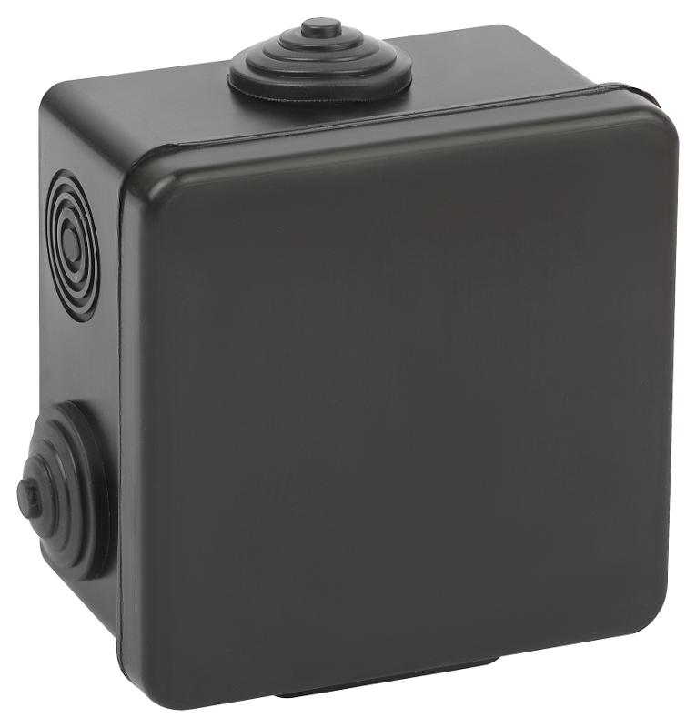 Распаячная коробка  KOR-80-80-50-7g-B открытой установки КОР 80х80х50мм черная с гермовводами 7 входов IP54 KOR-80-80-50-7g-B