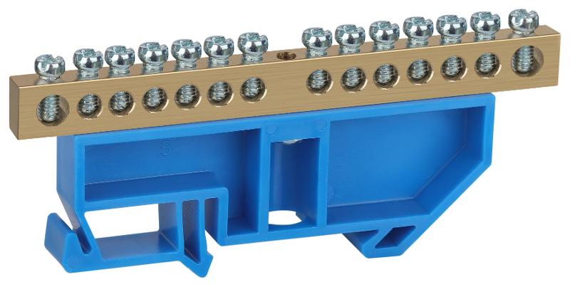 Шина  NO-224-93 N ноль на DIN-изоляторе ШНИ-8х12-14-Д-синий