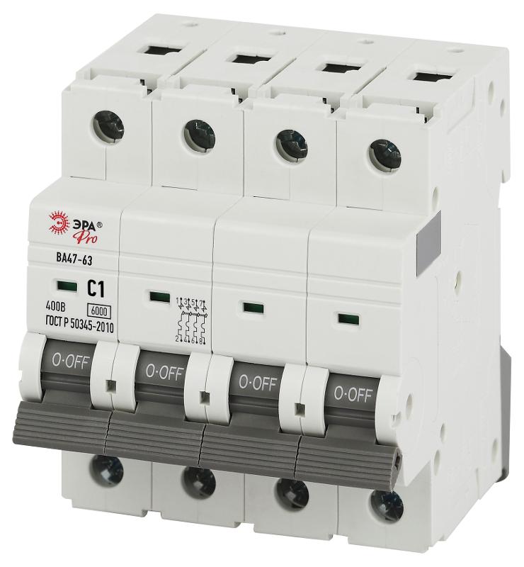 Автоматический выключатель PRO VA63-4P01C6 ВА47-63 4P 1А кривая C 6кА