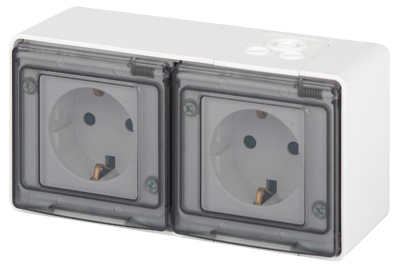 Розетка ЭРА Эксперт 11-2503-01 2х2P+E гориз. IP55, 16A-250В, ОУ, Белый