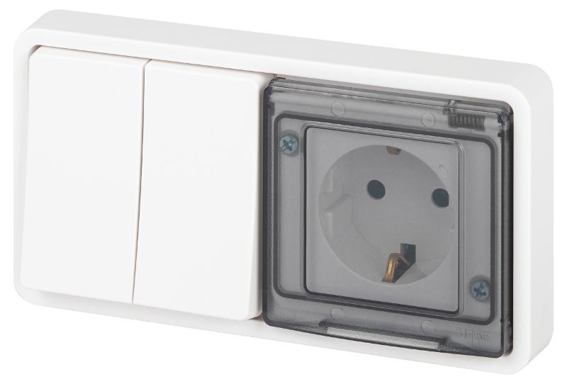 Блок розетка с выключателем Эксперт 11-7522-01 двойной IP55, 16A(10AX)-250В, СУ, Белый