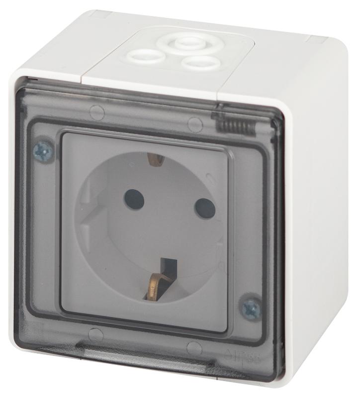 Розетка ЭРА Эксперт 11-2502-01 2P+E IP55, с заземление со шторками, 16A-250В, ОУ, Белый