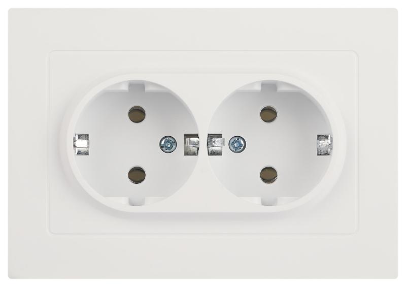 Розетка Intro Accent 6-205-01М 2X2P+E Schuko, 16А-250В, IP20, СУ, AL/CU, белый матовый