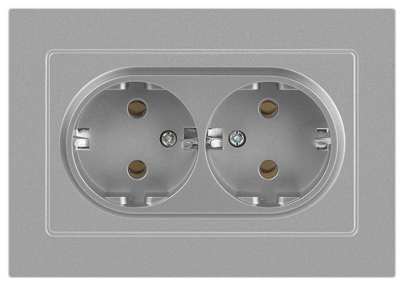Розетка Intro Accent 6-205-03 2X2P+E Schuko, 16А-250В, IP20, СУ, AL/CU, алюминий