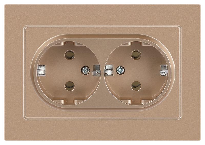 Розетка Intro Accent 6-205-04 2X2P+E Schuko, 16А-250В, IP20, СУ, AL/CU, шампань