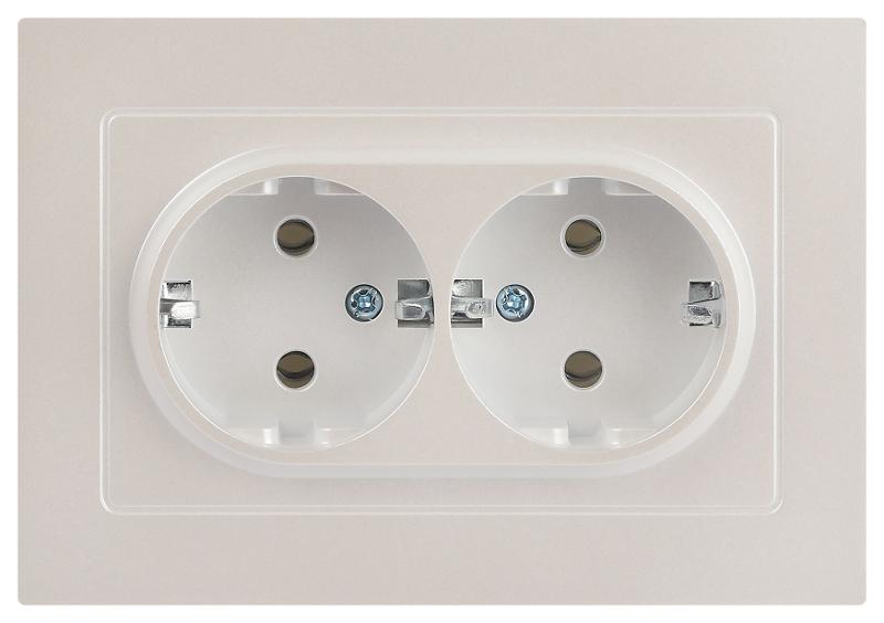 Розетка Intro Accent 6-205-06 , 2X2P+E Schuko, 16А-250В, IP20, СУ, AL/CU, перламутр