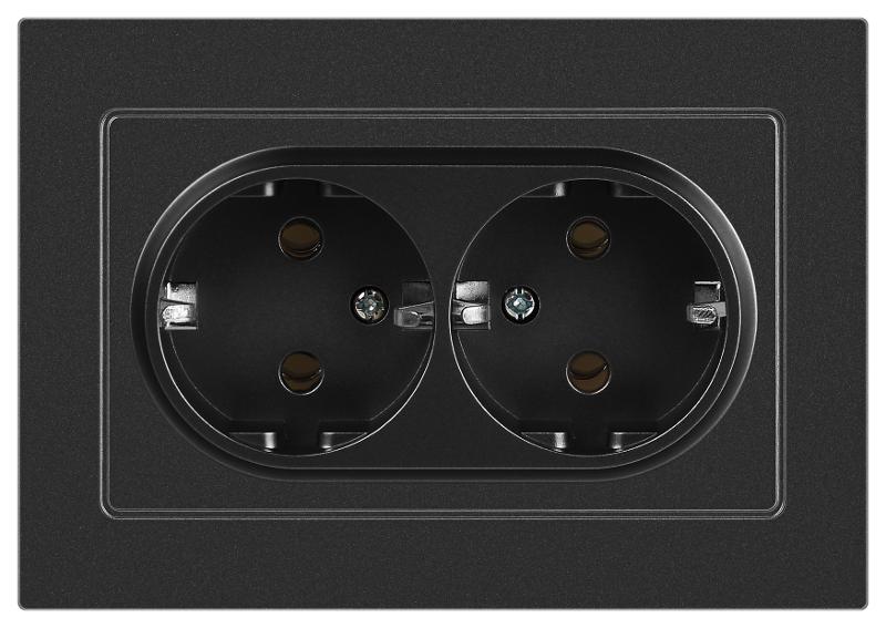 Розетка Intro Accent 6-205-07 , 2X2P+E Schuko, 16А-250В, IP20, СУ, AL/CU, графит