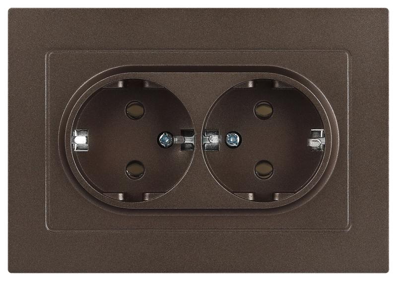 Розетка Intro Accent 6-205-08 2X2P+E Schuko, 16А-250В, IP20, СУ, AL/CU, бронза