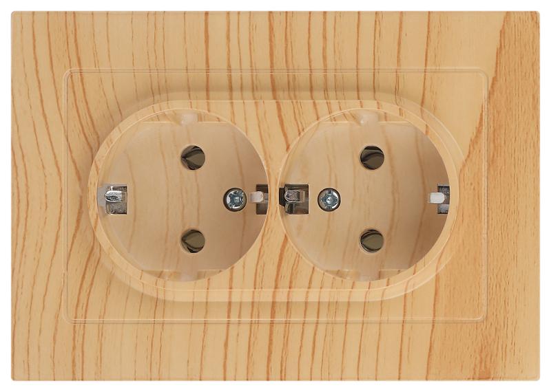 Розетка Intro Accent 6-205-11 2X2P+E Schuko, 16А-250В, IP20, СУ, AL/CU, сосна