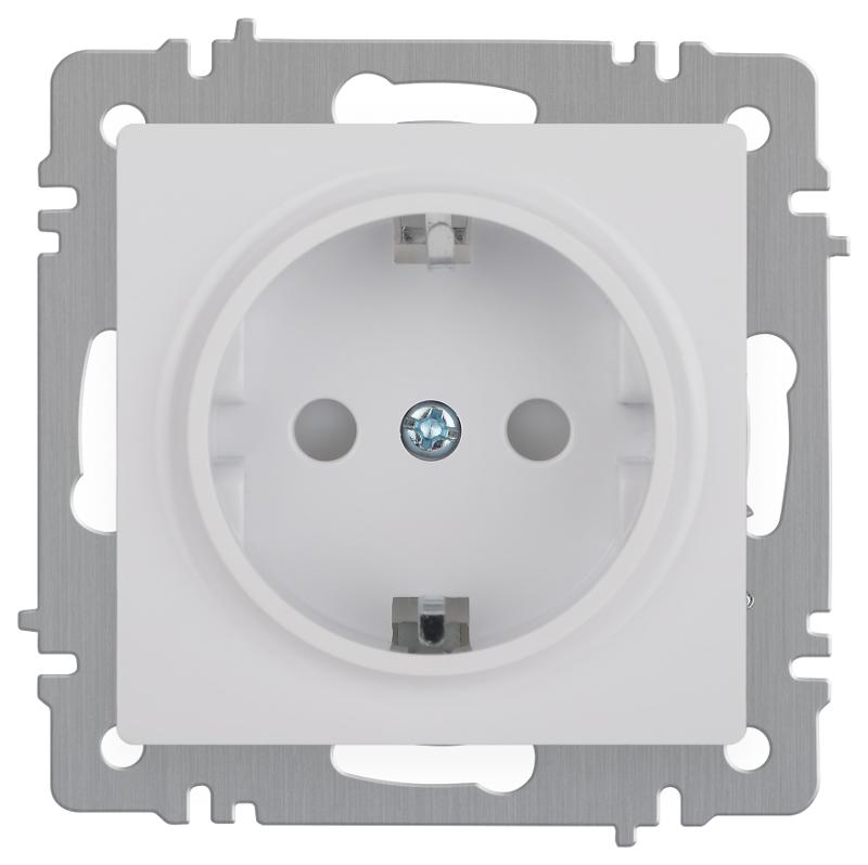 Розетка Intro Accent 6-206-01 2P+E Schuko со шторками, 16А-250В, IP20, СУ, AL/CU, белый