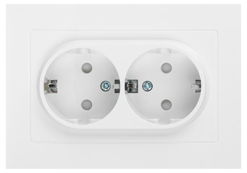 Розетка Intro Accent 6-208-01 , 2X2P+E Schuko со шторками, 16А-250В, IP20, СУ, AL/CU, белый