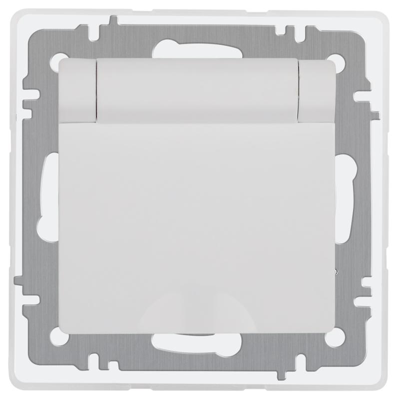 Розетка Intro Accent 6-209-01 , 2P+E Schuko с крышкой штор., 16А-250В, IP44, СУ, AL/CU, белый