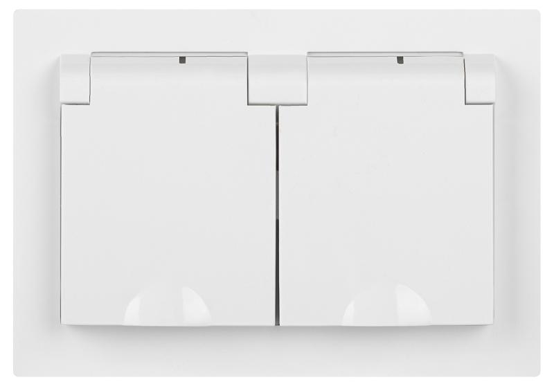 Розетка Intro Accent 6-210-01 2х2P+E Schuko с крышками штор., 16А-250В, IP44, СУ, AL/CU, белый