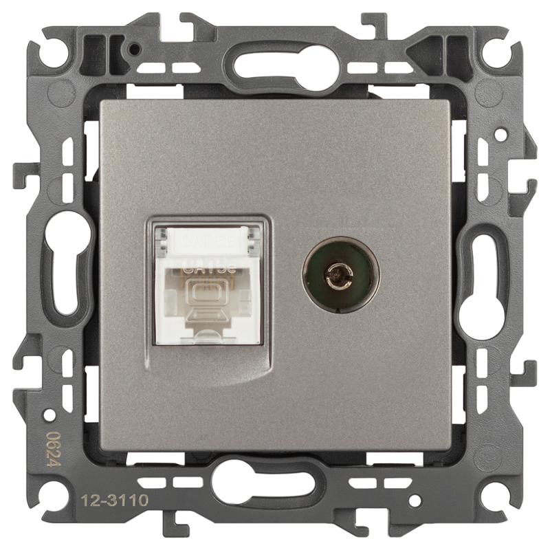 Розетка ЭРА Серия 12 12-3110-16 комбинированная RJ45+TV, титан
