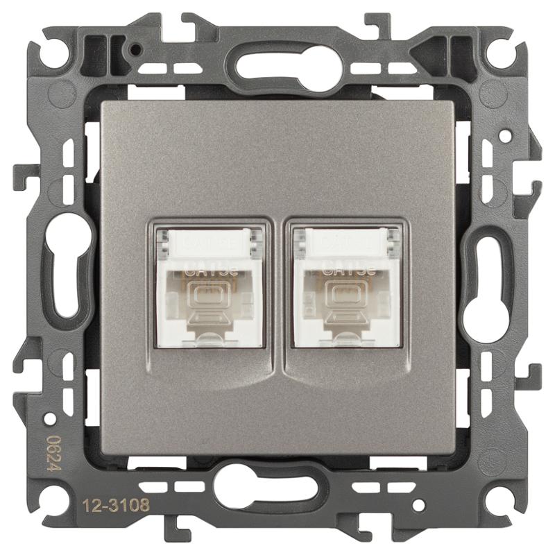 Розетка ЭРА Серия 12 12-3108-16 информационная двойная 2XRJ45, титан