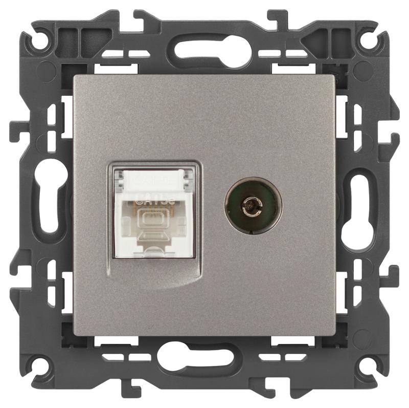 Розетка Elegance 14-3110-16 RJ45+TV, титан