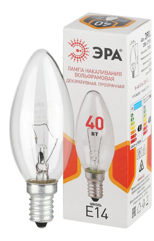 Лампа накаливания  B36 40Вт Е14 / E14 230В  свечка прозрачная