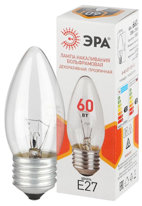 Лампа накаливания  B36 60Вт Е27 / E27 230В  свечка прозрачная