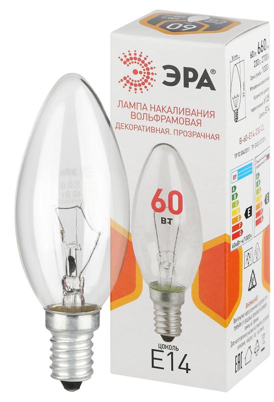 Лампа накаливания  B36 60Вт Е14 / E14 230В  свечка прозрачная