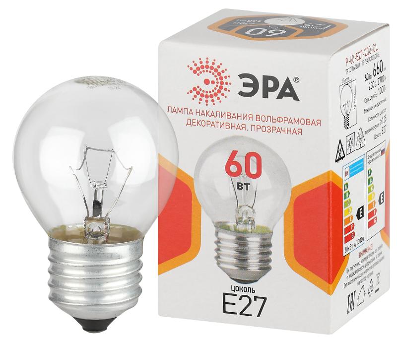 Лампа накаливания  P45 60Вт Е27 / E27 230В  шар прозрачный