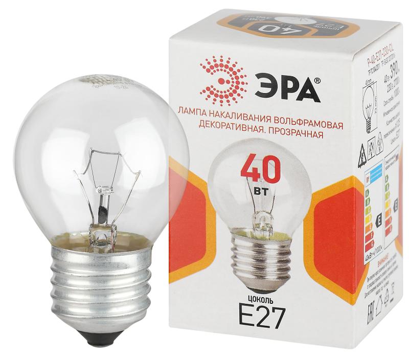 Лампа накаливания  P45 40Вт Е27 / E27 230В  шар прозрачный