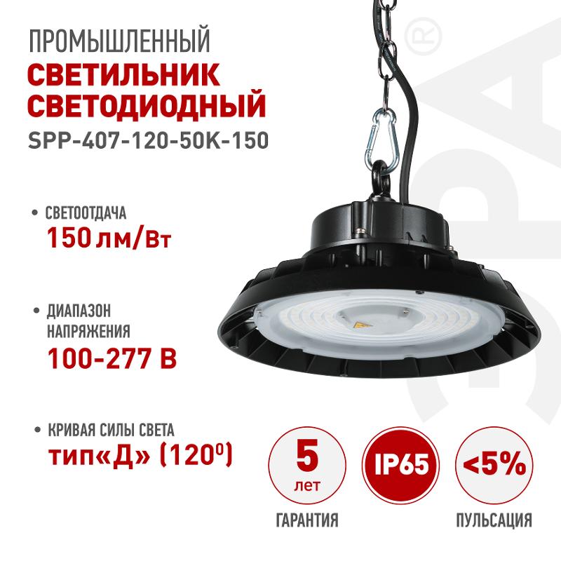 Светильник светодиодный подвесной  SPP-407-120-50K-150 150Вт 22500лм 5000K 80Ra Кп<5% КСС Д (120◦) 5 лет IP65