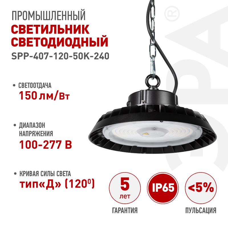 Светильник светодиодный подвесной  SPP-407-120-50K-240 240Вт 36000лм 5000K 80Ra Кп<5% КСС Д (120◦) 5 лет IP65