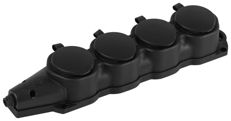Колодка  KX-4e-B-IP44 каучуковая с заземлением 4 розетки 16A IP44 черная