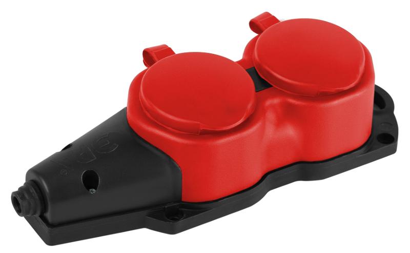 Колодка  KX-2e-RED-IP44 каучуковая с заземлением 2 розетки 16A IP44 красная