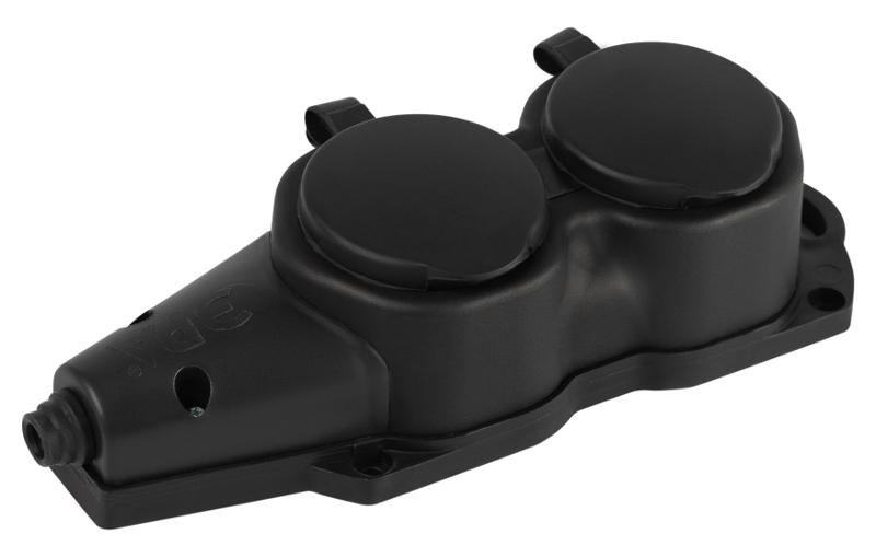 Колодка  KX-2e-B-IP44 каучуковая с заземлением 2 розетки 16A IP44 черная