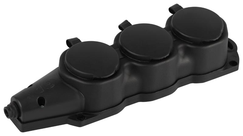 Колодка  KX-3e-B-IP44 каучуковая с заземлением 3 розетки 16A IP44 черная