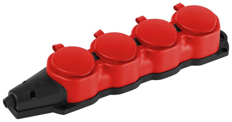 Колодка  KX-4e-RED-IP44 каучуковая с заземлением 4 розетки 16A IP44 красная