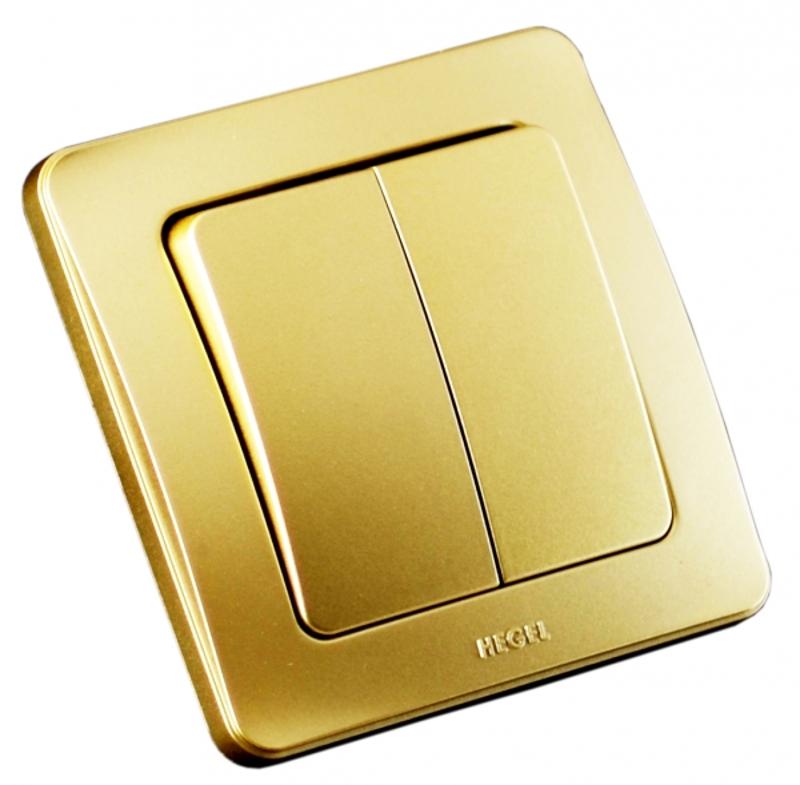 Выключатель скрытой установки, двухклавишный, цвет золото