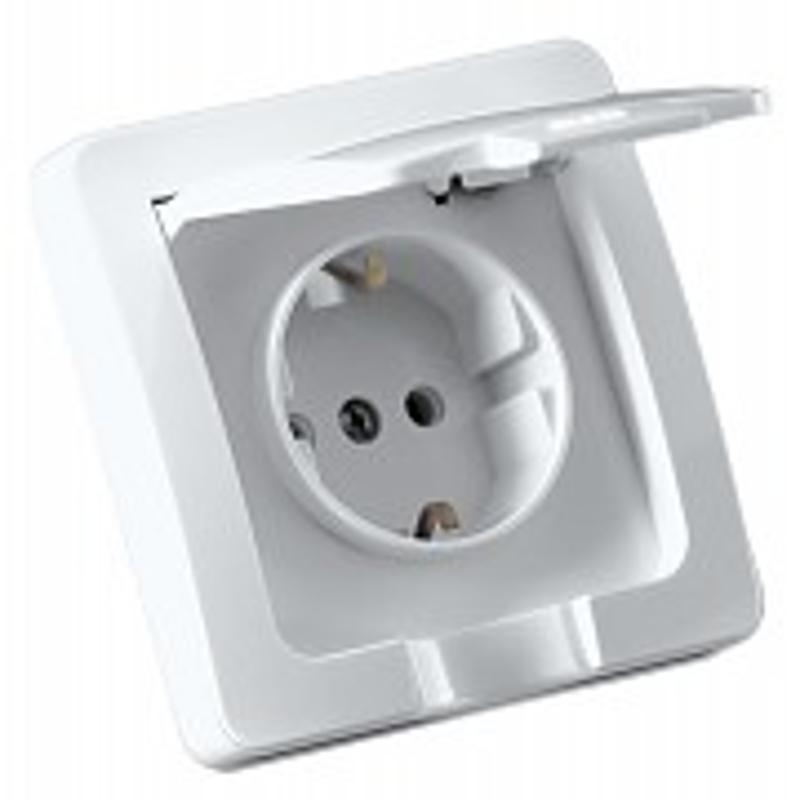 РС16-512-06 Розетка скрытой установки, одноместная, с заземляющим контактом, со шторкой, IP44, цвет серебро