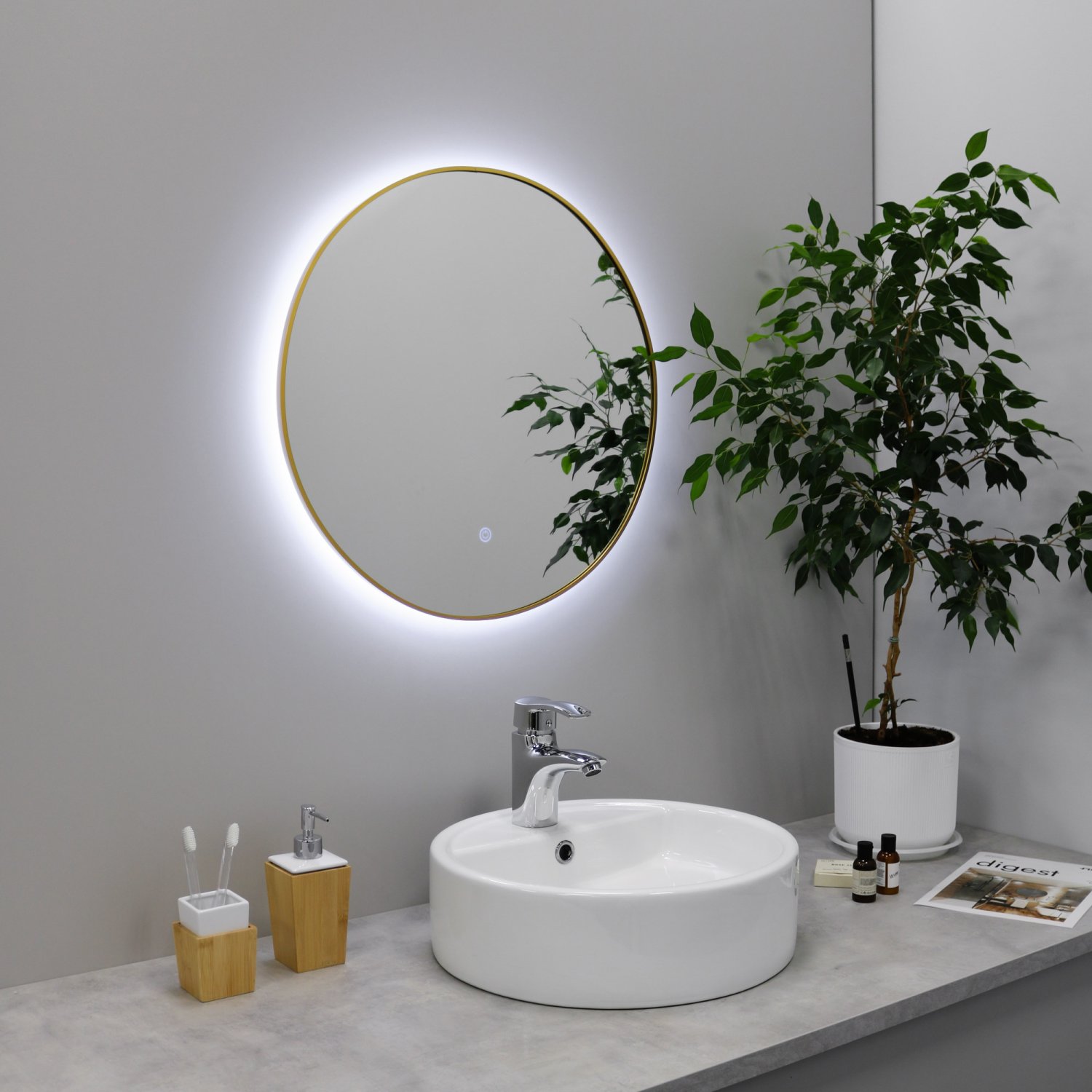 Зеркало FIXSEN с подсветкой LED круглое 70х70 см золото-сат…