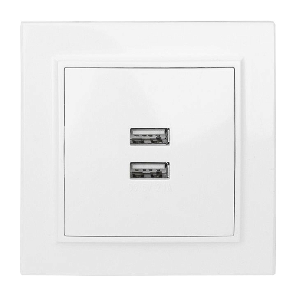 Минск Розетка USB 2-местная СП 2,1А белая