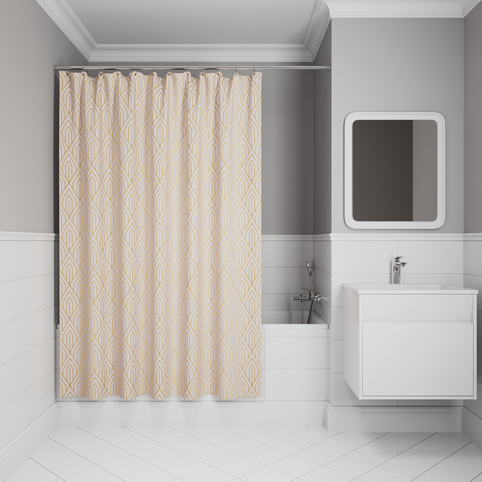 Штора для ванной IDDIS Base 200x180 см, Полиэстер, розовый …