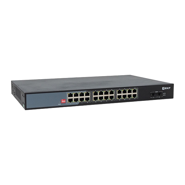 Промышленный неуправляемый коммутатор U-2GX/SFP-24GTP-R, 2 порта 1000Base-X SFP, 24 порта 10/100/1000Base-T(X) RJ45 c PoE, монтаж в 19" стойку TSX