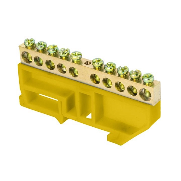 Шина "0" N (6x9мм) 10 отверстий латунь желтый изолятор на D…