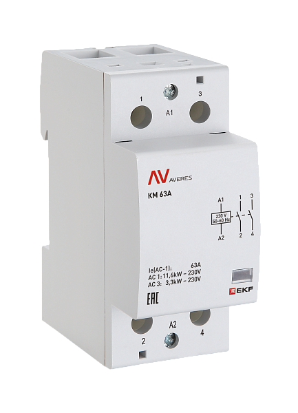 Контактор модульный КМ 63А 1NO+1NC 24В АС (2 мод.) AVERES