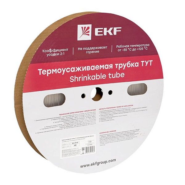 Термоусаживаемая трубка ТУТ 4/2 прозрачная рулон EKF PROxim…