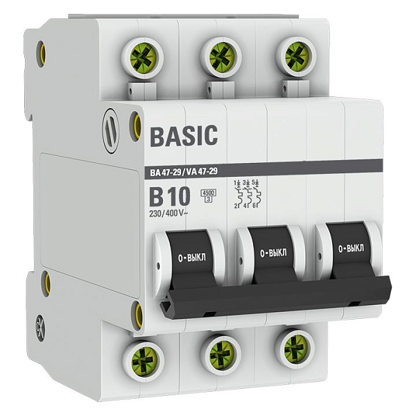 Автоматический выключатель ВА 47-29 3P 10А (B) 4,5кА BASIC …
