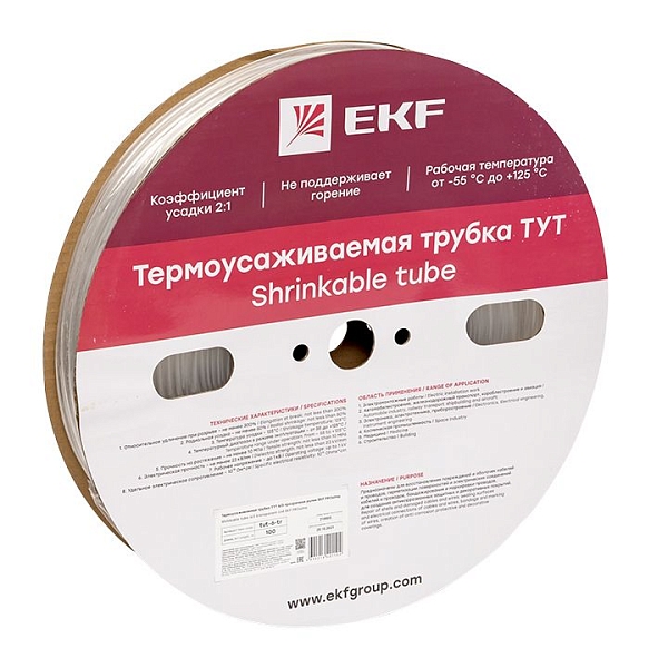 Термоусаживаемая трубка ТУТ 6/3 прозрачная рулон EKF PROxim…