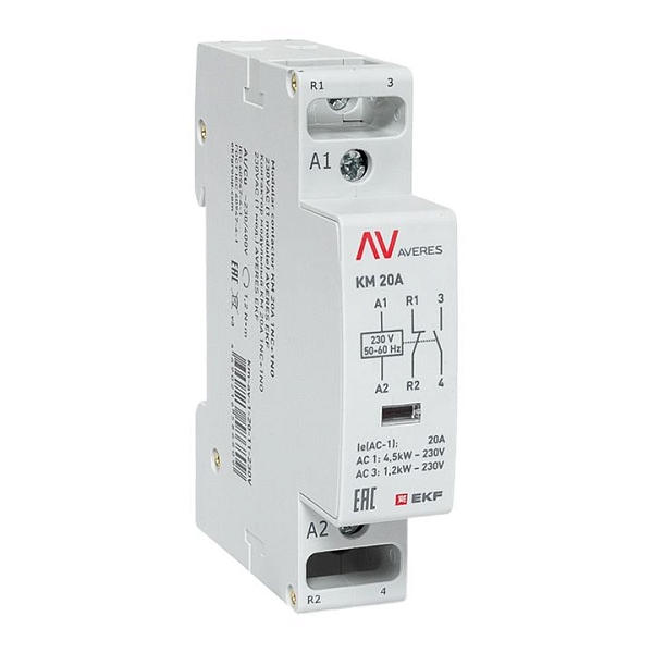 Контактор модульный КМ 20А 1NO+1NC 230В АС (1 мод.) AVERES